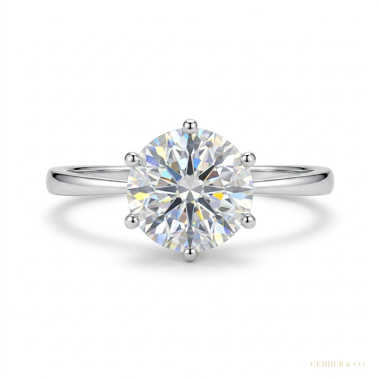 3.50 ct DEW Certified White Round Cut Moissanite Solitaire Ring 18K Gold Plated – white background main image