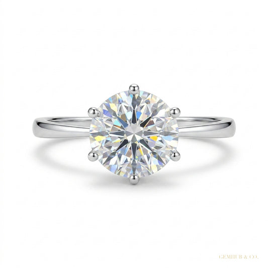 3.50 ct DEW Certified White Round Cut Moissanite Solitaire Ring 18K Gold Plated – white background main image