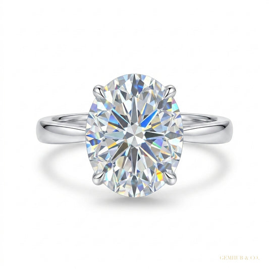 3.50 ct DEW Oval Cut White Solitaire Moissanite in Engagement Ring 18K Gold Plated Verm 18K Gold Plated – white background main image