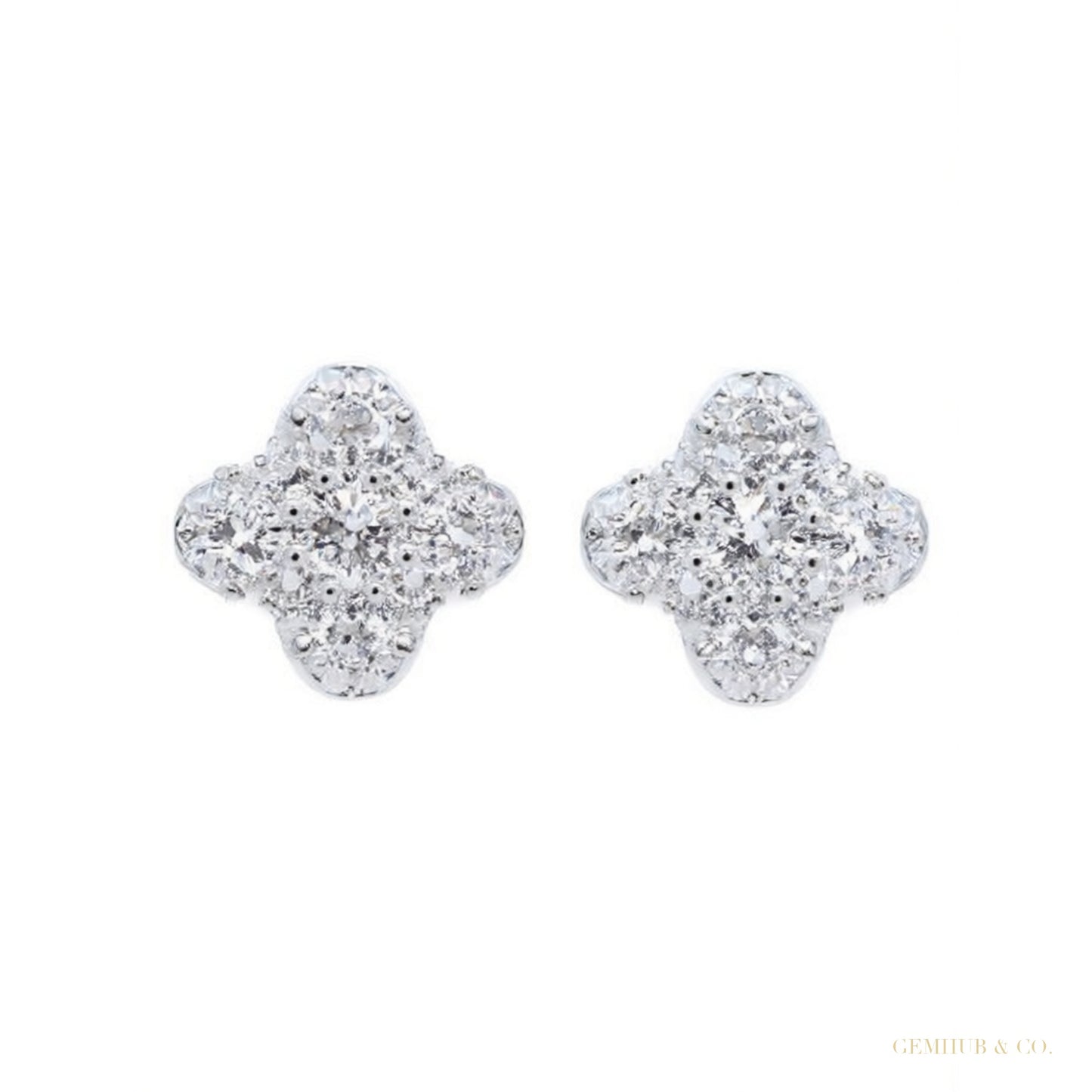 Round Natural GH/SI Diamond 0.40Ct Clover Stud Daily Wear Earring 14k White Gold – white background main image