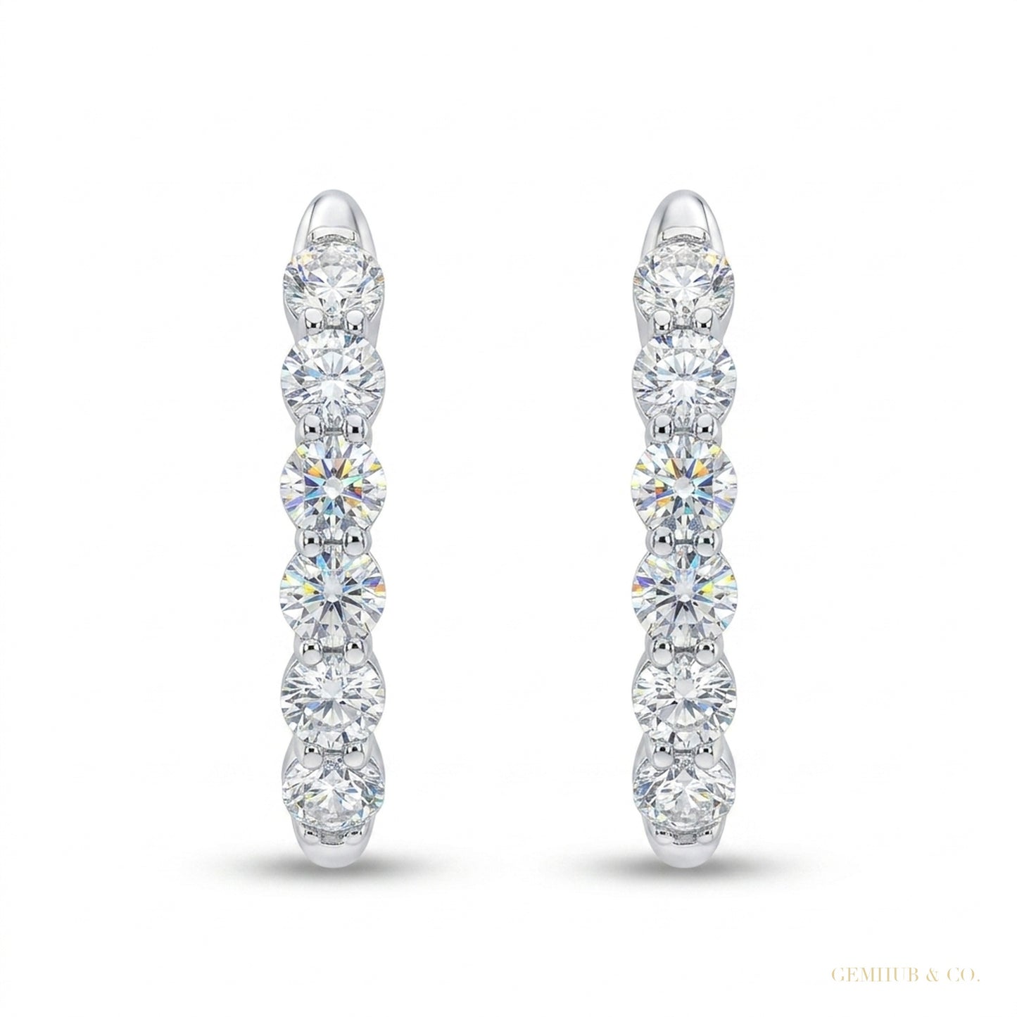 1.00Ct Round Natural GH/SI Diamond Huggie Hoop Women's Earrings 14k White Gold – white background main image