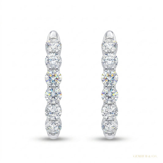 1.00Ct Round Natural GH/SI Diamond Huggie Hoop Women's Earrings 14k White Gold – white background main image