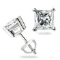 Screw Back Princess Shape Natural Diamond Stud Earrings 4-Prong 14k White Gold