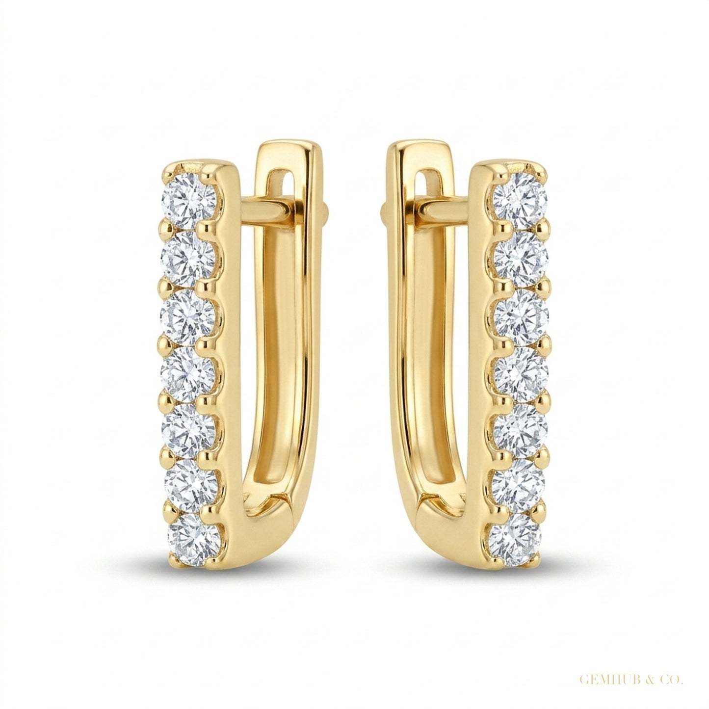 0.18Ct Round GH/SI Natural Diamond Square Hoop Earrings For Her 14k Yellow Gold – white background main image