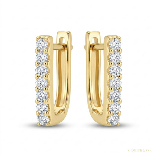 0.18Ct Round GH/SI Natural Diamond Square Hoop Earrings For Her 14k Yellow Gold – white background main image