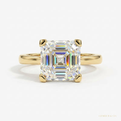 3.70 ct DEW Certified White Moissanite Asscher Cut Solitaire Ring 18K Gold Plated Verme 18K Gold Plated