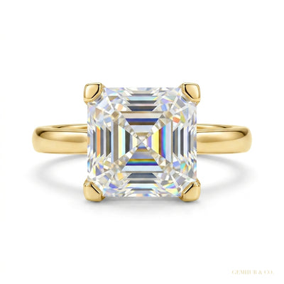 3.70 ct DEW Certified White Moissanite Asscher Cut Solitaire Rings 18K Gold Plated Verm 18K Gold Plated