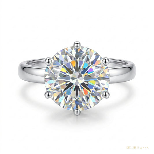 3.70 ct DEW Round Cut Off White Treated Moissanite Ring in – Certified 18K Gold Plated 18K Gold Plated – white background main image