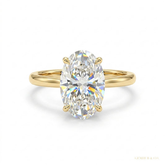 3.90 ct DEW EGL Certified Oval Cut White Moissanite Ring For Engagement 18K Gold Plated – white background main image