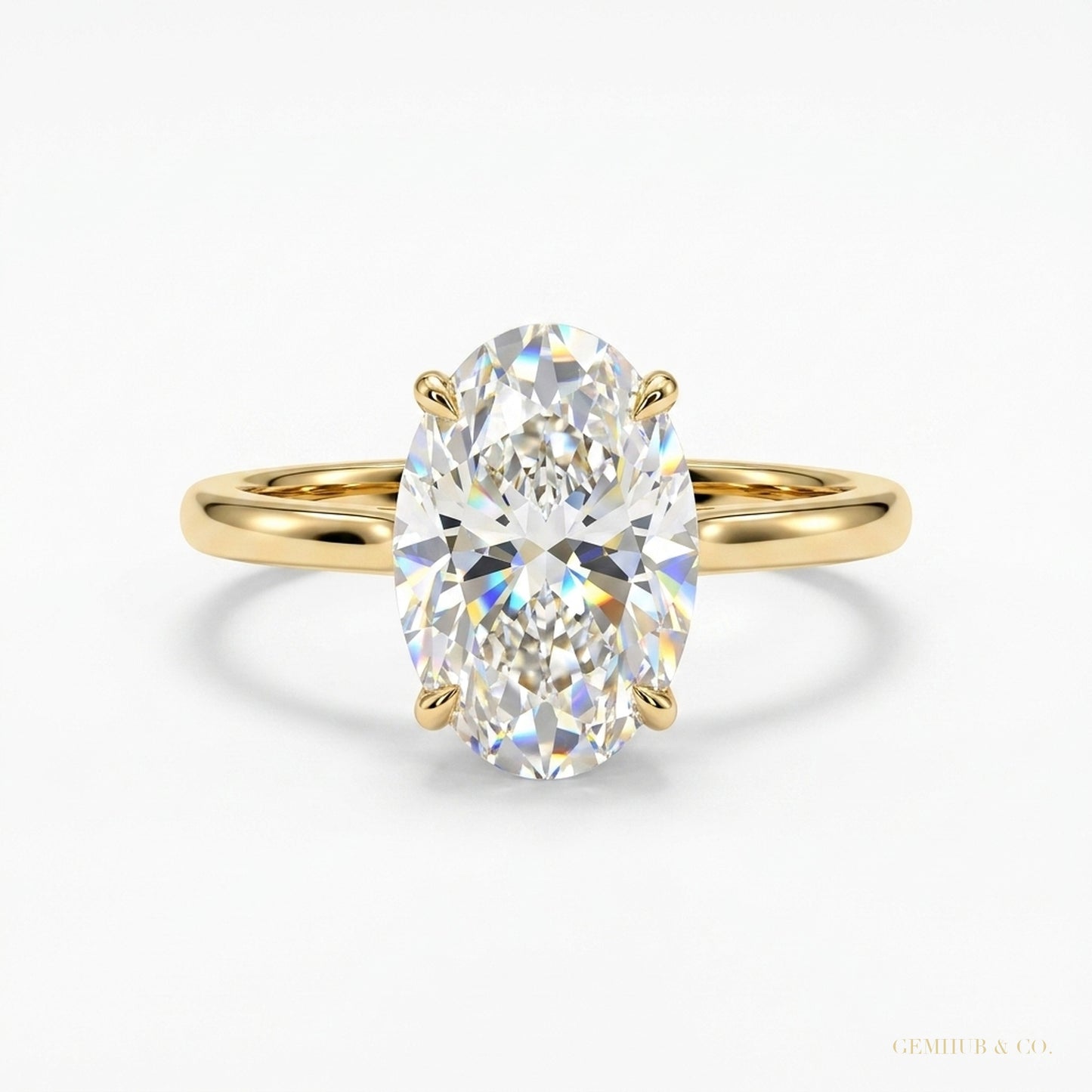 3.90 Cts Certified Oval Cut White Moissanite Solitaire Ring 18K Gold Plated – white background main image