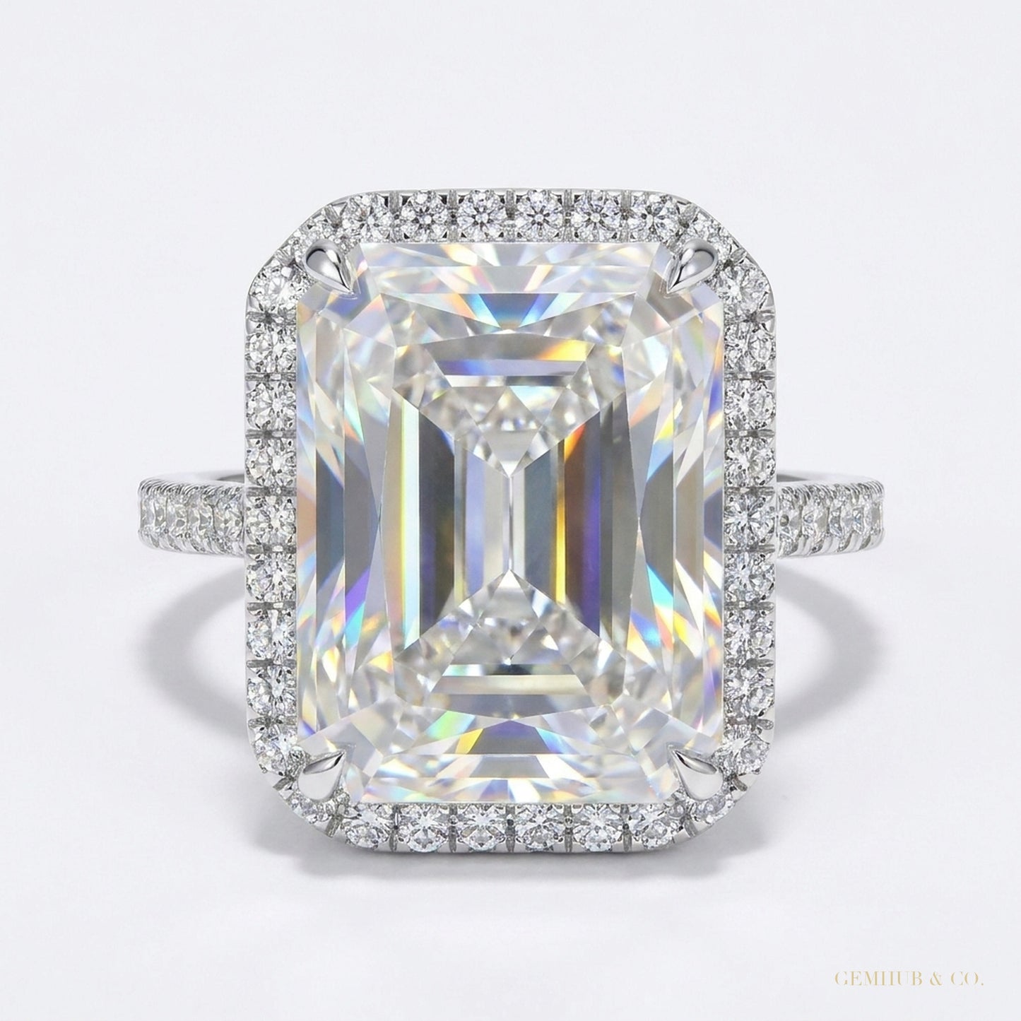3.95 ct DEW Certified Radiant Cut Solitaire White Moissanite Ring 18K Gold Plated Verme 18K Gold Plated – white background main image