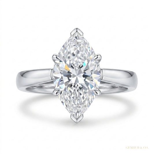 3 ct DEW Certified Marquise Cut White Moissanite Solitaire Ring For Daughter 18K Gold P 18K Gold Plated – white background main image