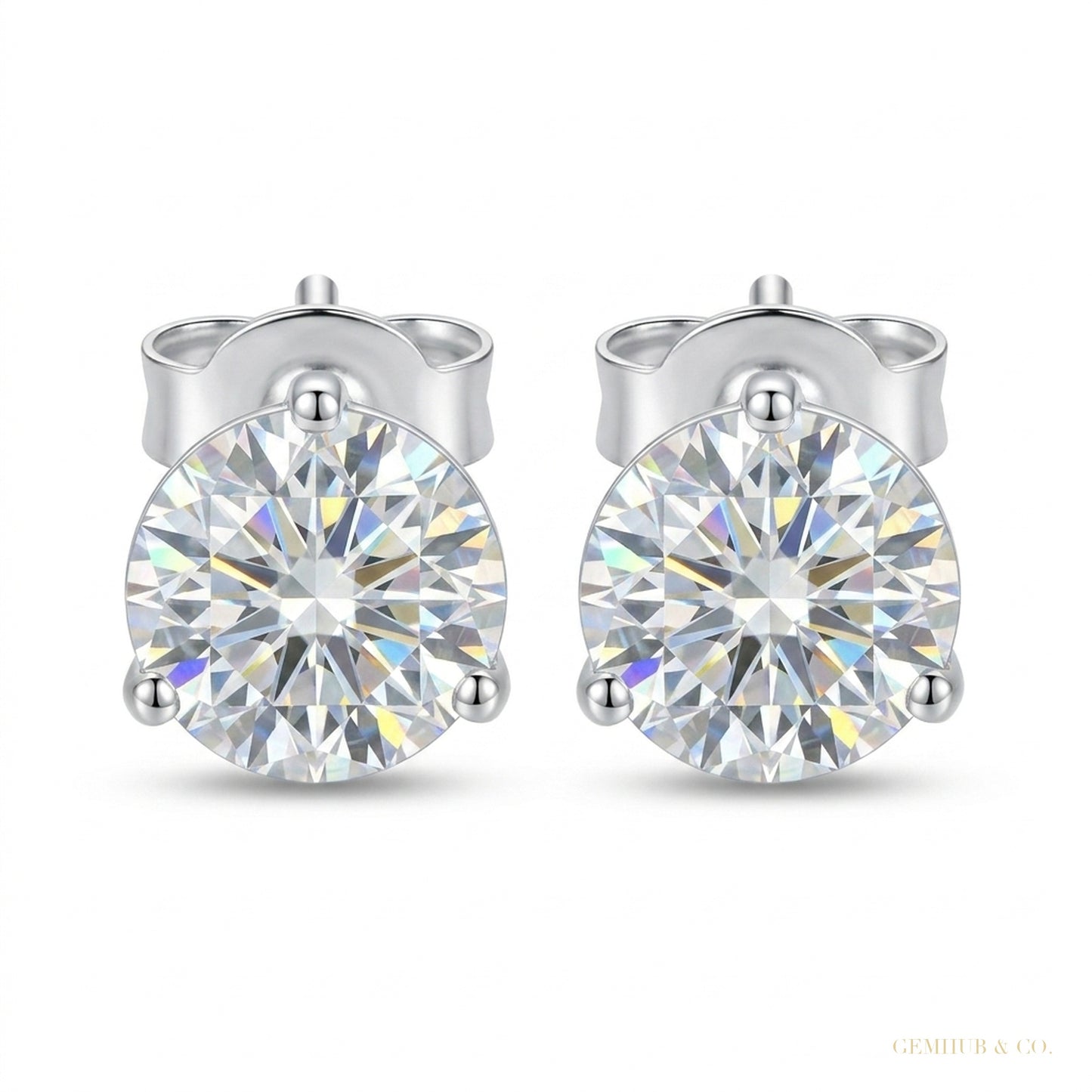 3 ct DEW Certified Treated Off-White Moissanite Solitaire Studs Great Shine 18K Gold Plated – white background main image