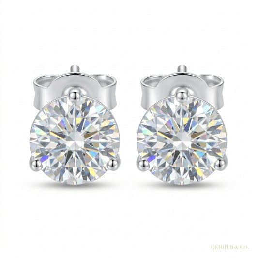 3 ct DEW Certified Treated Off-White Moissanite Solitaire Studs Great Shine 18K Gold Plated – white background main image