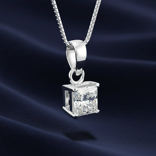 4.00 ct DEW Princess Cut Certified Moissanite Pendant Gold Vermeil Holiday Jewelry