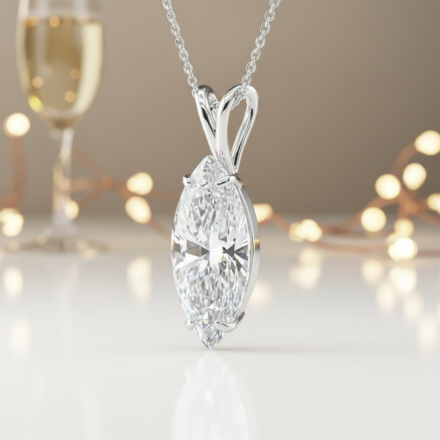 5 ct DEW Marquise Moissanite Pendant in Gold Vermeil Certified Gift for Birthday