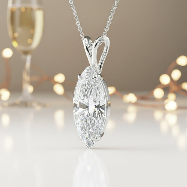 5 ct DEW Marquise Moissanite Pendant in Gold Vermeil Certified Gift for Birthday
