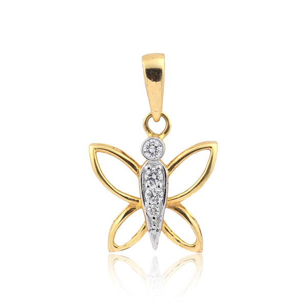 18KT Yellow Gold 0.26 Ct Butterfly Design  Natural Diamond Pendant And Earrings