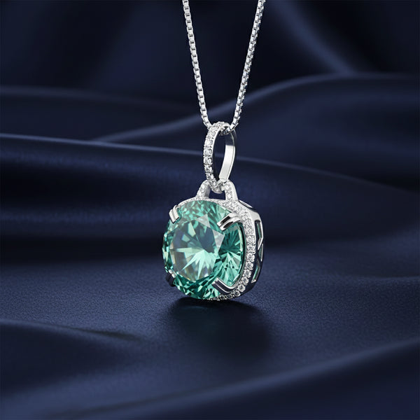 Certified 20 ct DEW Round Blue Moissanite Pendant in Gold Vermeil – Holiday Gift