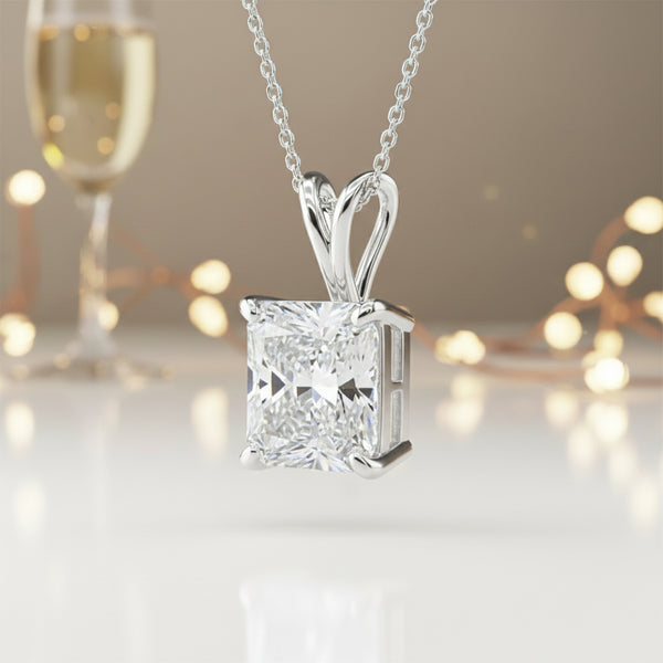 5.65 ct DEW Princess Cut Moissanite Pendant Gold Vermeil Holiday Jewelry Gift