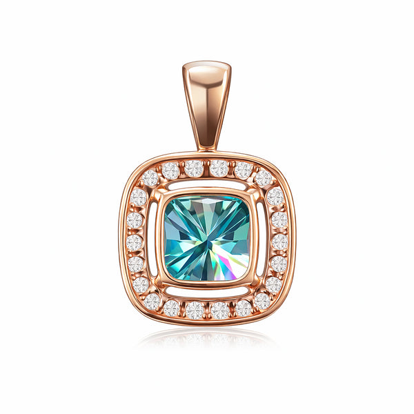 5.10 Ct Certified Cushion Blue Moissanite Pendant in Gold Vermeil Birthday Gift