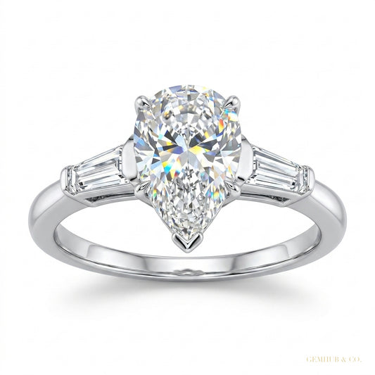 4.00 ct DEW Certified White Pear Moissanite Ring – Wedding Gift Special 18K Gold Plated – white background main image