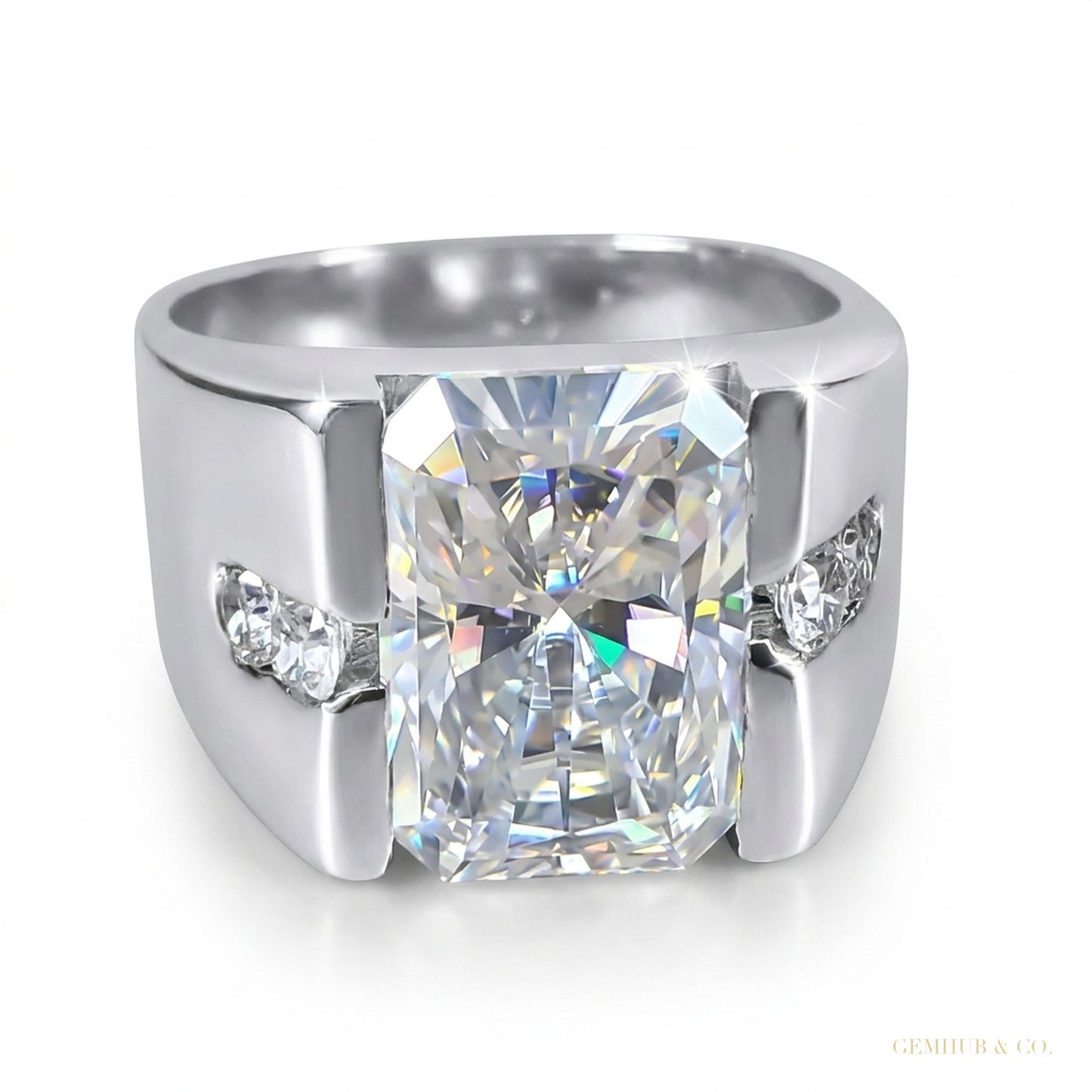 4.00 ct DEW Radiant Cut White Treated Moissanite Solitaire Ring in Cert 18K Gold Plated – white background main image