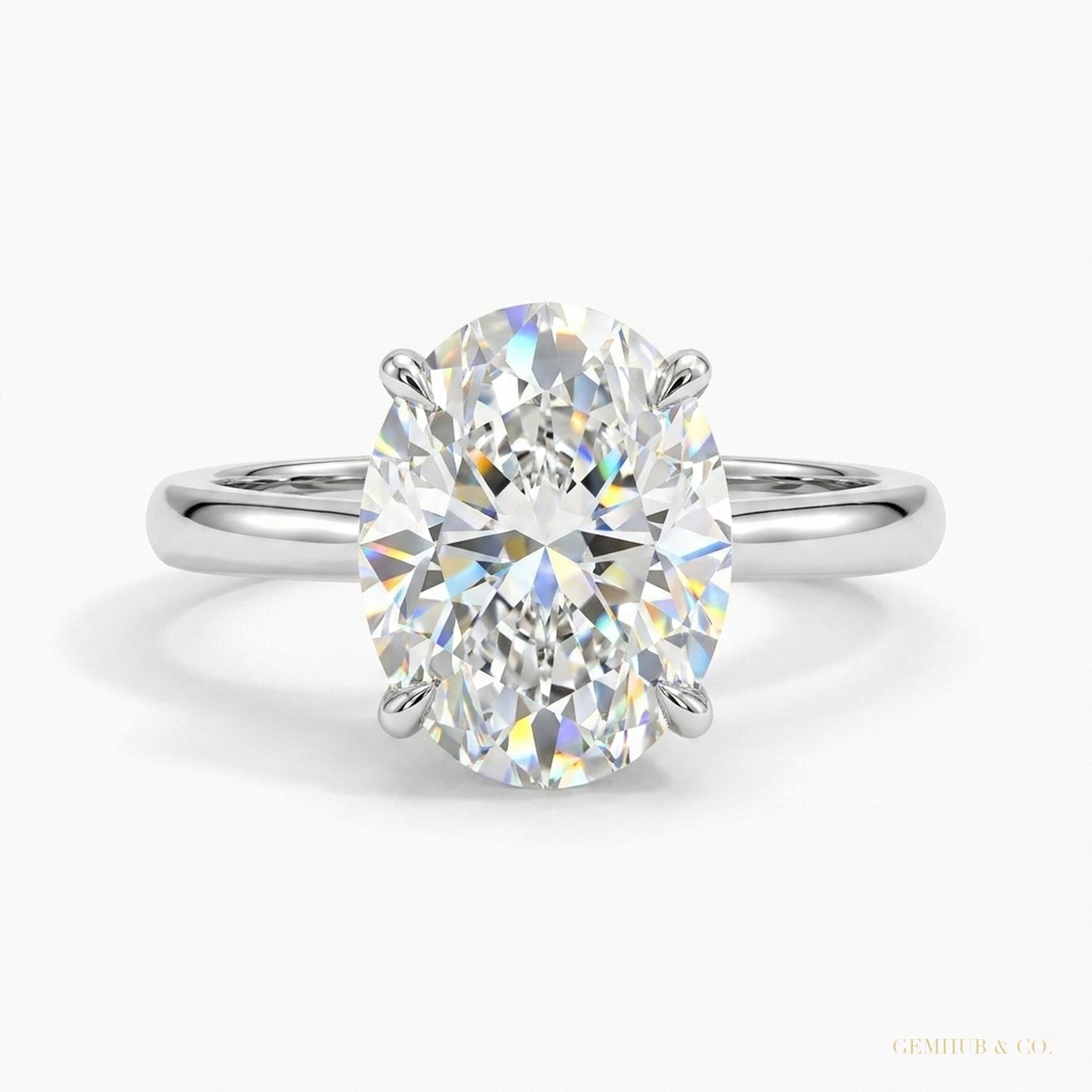 4.12 ct DEW Certified White Moissanite Solitaire Ring in – Holiday Gift 18K Gold Plated – white background main image