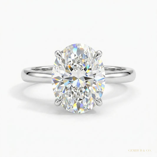 4.12 ct DEW Certified White Moissanite Solitaire Ring in – Holiday Gift 18K Gold Plated – white background main image