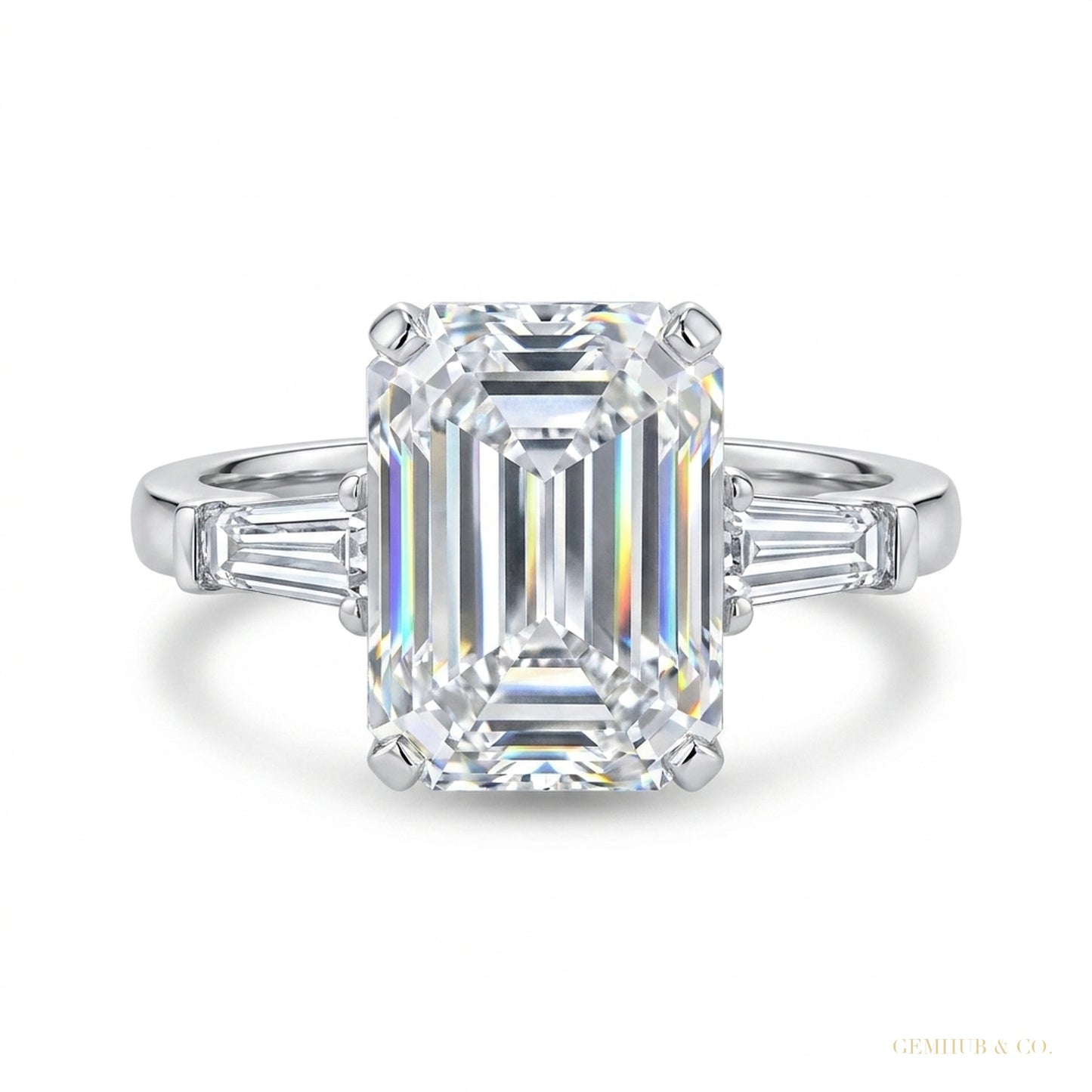 4.20 ct DEW White Emerald Cut Treated Moissanite Solitaire Ring in 18K Gold Plated Verm 18K Gold Plated – white background main image