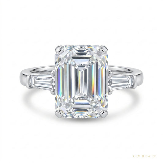 4.20 ct DEW White Emerald Cut Treated Moissanite Solitaire Ring in 18K Gold Plated Verm 18K Gold Plated – white background main image