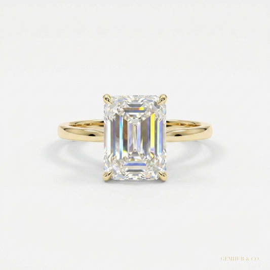 4.24 ct DEW Certified Emerald Cut White Moissanite Ring – Gift for Her 18K Gold Plated 18K Gold Plated – white background main image