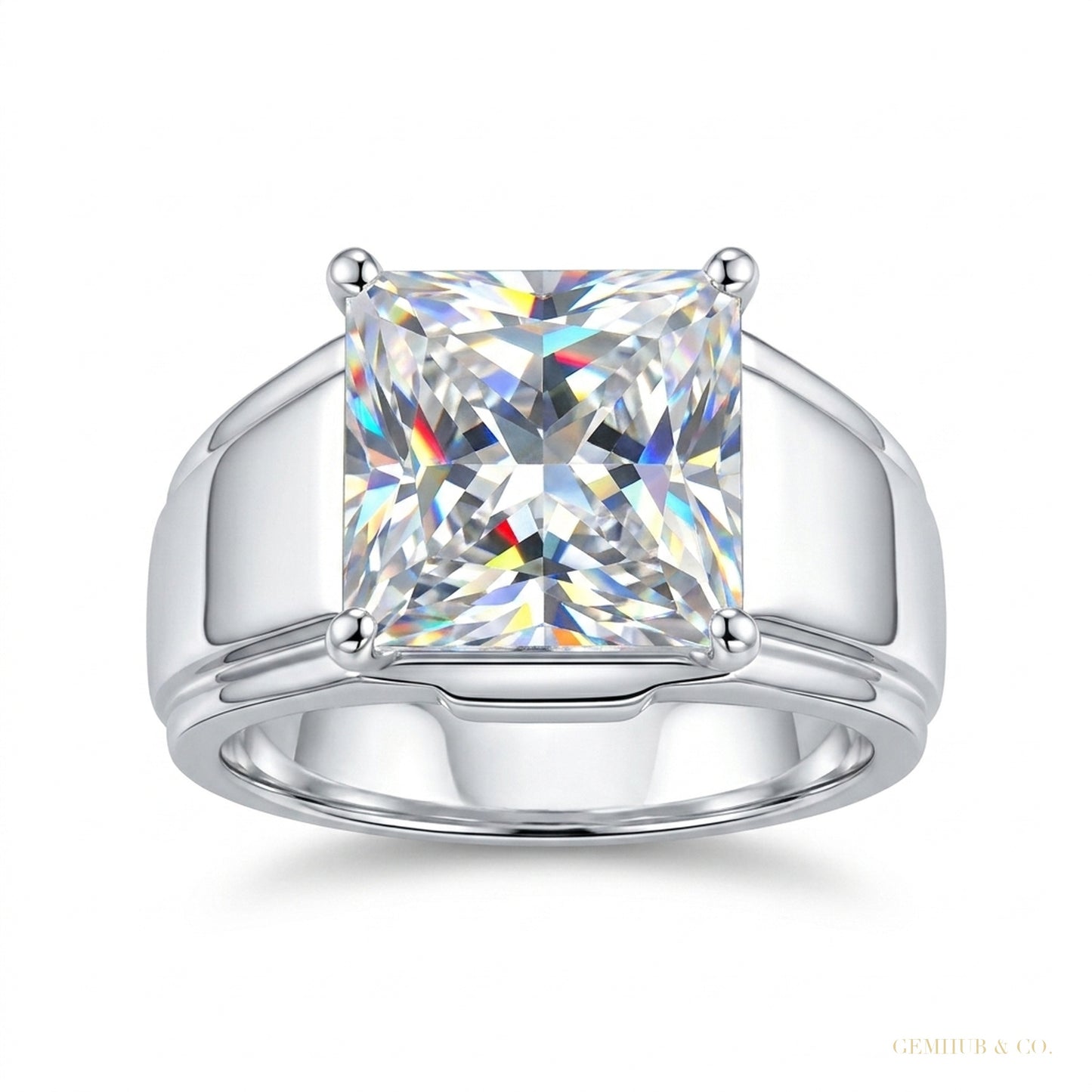 4.50 ct DEW Princess Cut Certified White Moissanite Ring – Wedding Gift in 18K Gold Pla 18K Gold Plated – white background main image