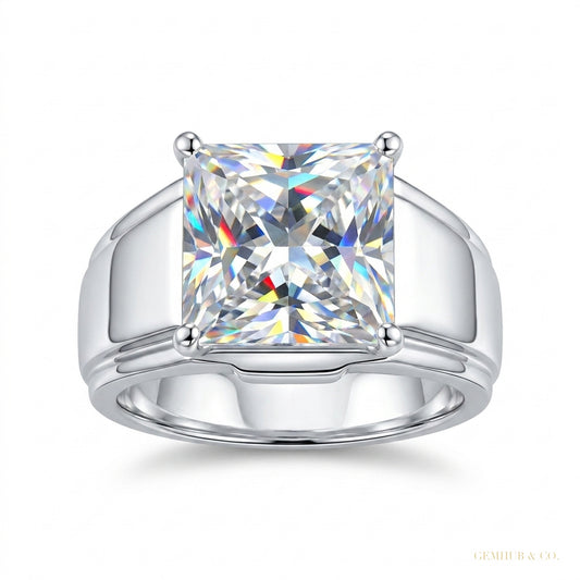 4.50 ct DEW Princess Cut Certified White Moissanite Ring – Wedding Gift in 18K Gold Pla 18K Gold Plated – white background main image