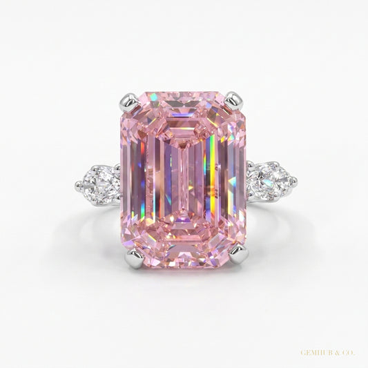 4.70 ct DEW Pink Moissanite Emerald Cut Ring – Wedding Gift for Her 18K Gold Plated Ver 18K Gold Plated – white background main image