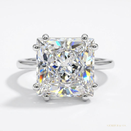 4.70 ct DEW Princess Cut White Moissanite Solitaire Ring – Gift for Her 18K Gold Plated – white background main image