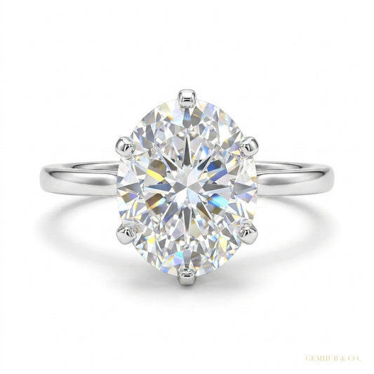 4.85 ct DEW Oval Cut Off White Moissanite Ring in – Certified Sparkler 18K Gold Plated 18K Gold Plated – white background main image