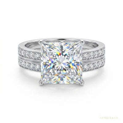 4.90 ct DEW Princess Cut Moissanite Ring Engagement Birthday Gift for Her 18K Gold Plat 18K Gold Plated
