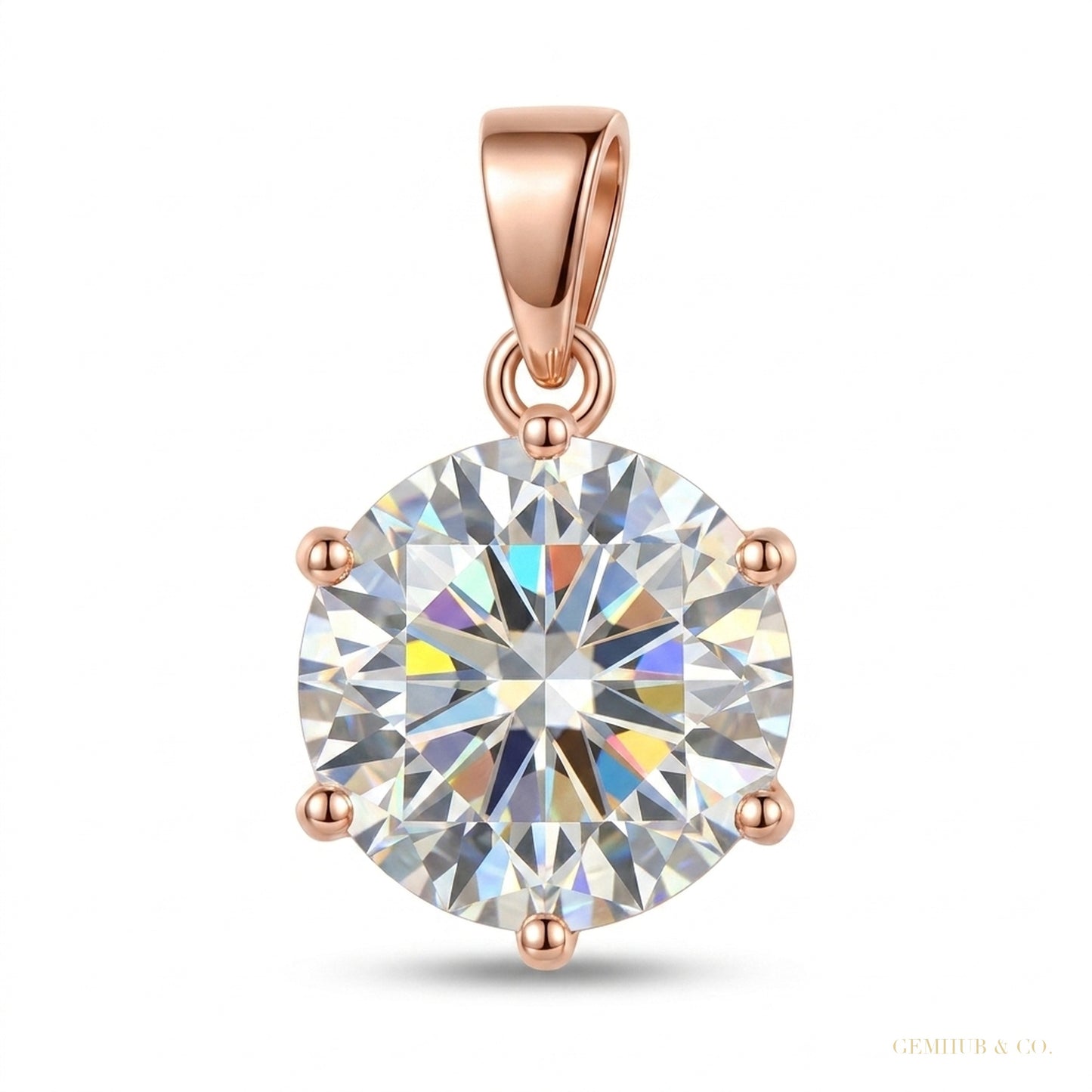 4 ct DEW Certified Round White Moissanite Solitaire Pendant Gold Vermeil Pendant – white background main image
