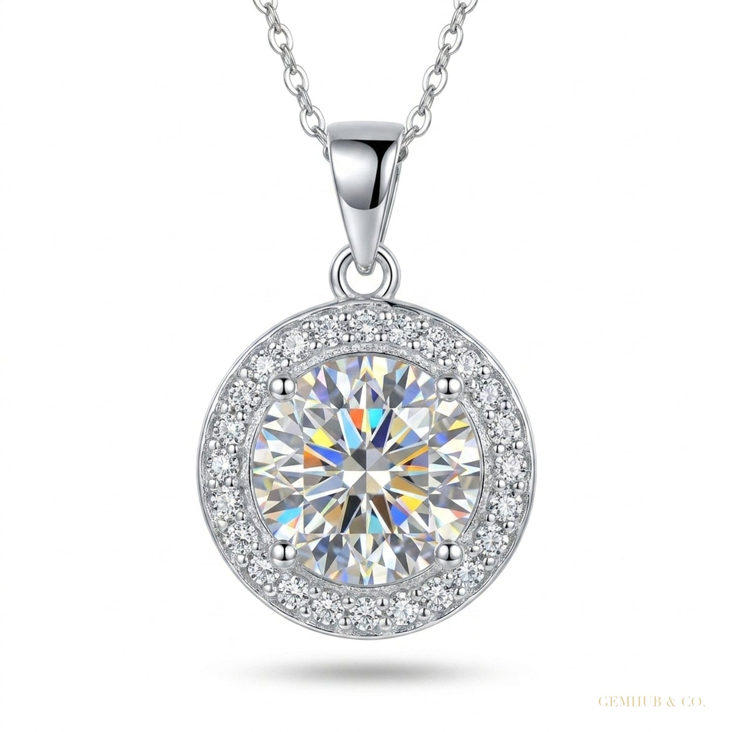 4.50 ct DEW Round Moissanite Pendant in Gold Vermeil Certified for Holiday Deals – white background main image