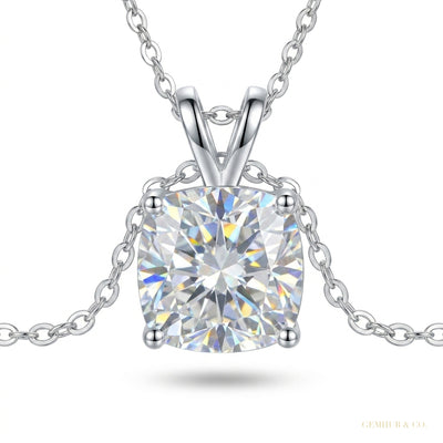 4.60 ct DEW Certified Cushion Cut White Moissanite Solitaire Pendant In Vermeil