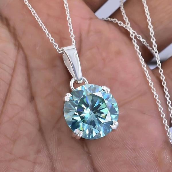 4.35 ct DEW Round Blue Moissanite Certified Pendant in Gold Vermeil Holiday Special