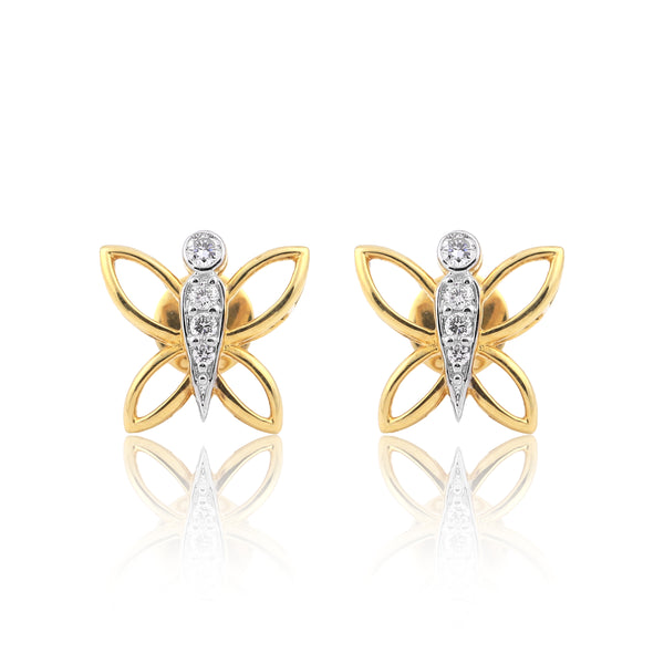 18KT Yellow Gold 0.26 Ct Butterfly Design  Natural Diamond Pendant And Earrings