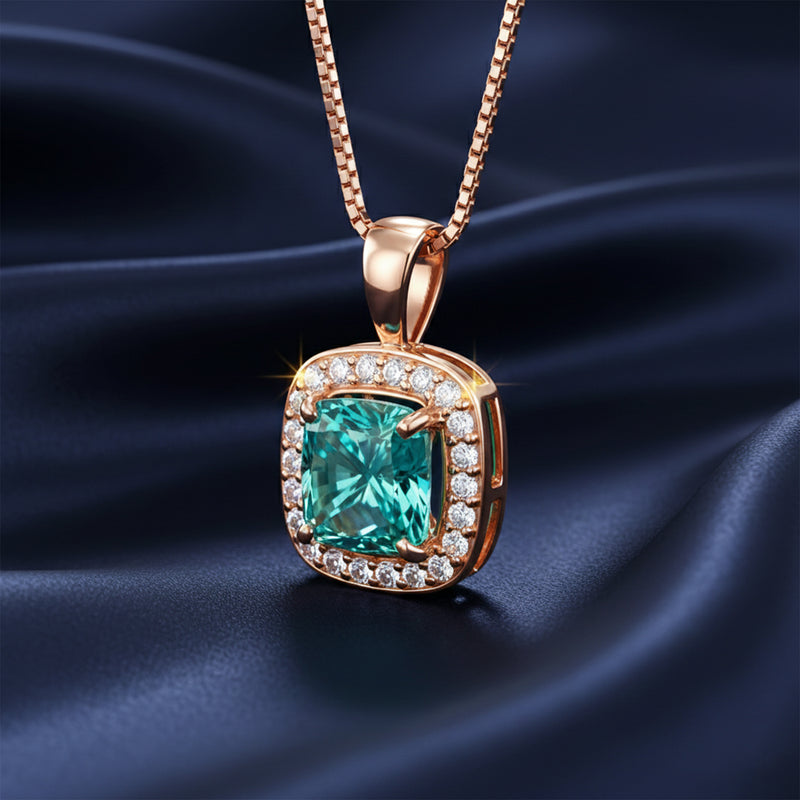 5.10 Ct Certified Cushion Blue Moissanite Pendant in Gold Vermeil Birthday Gift