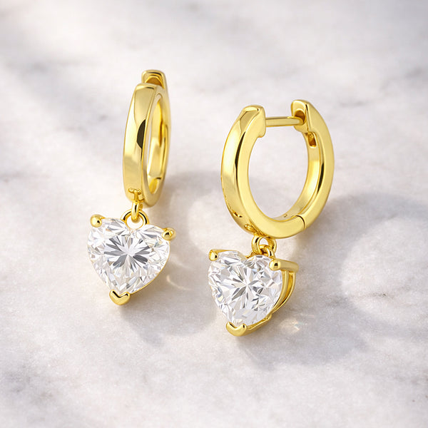 4.70 ct DEW White Moissanite Heart Dangle Earrings Gold Vermeil – Gift for Wife