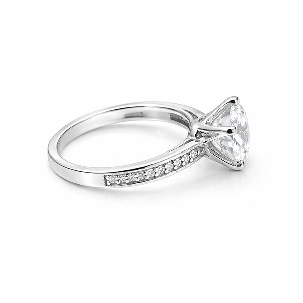 3.20 ct DEW Certified Round Cut White Moissanite Solitaire Ring 18K Gold Plated