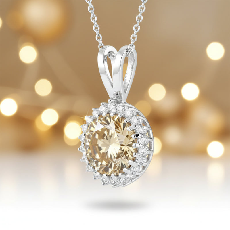 5.70 Ct Champagne Moissanite Pendant in Gold Vermeil Certified for Her Gift