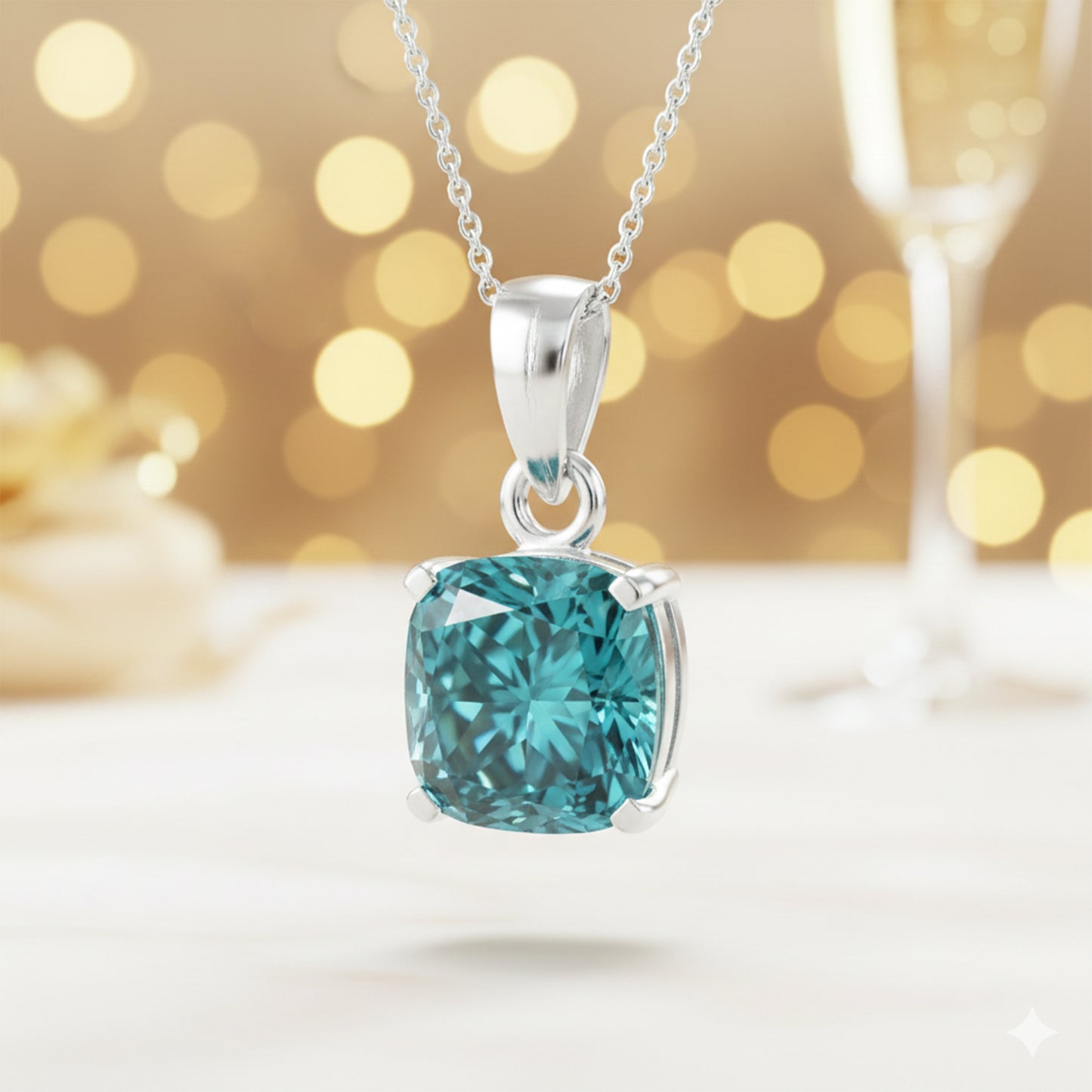 5.50 Ct Blue Moissanite Pendant in Gold Vermeil Certified for Christmas Gift
