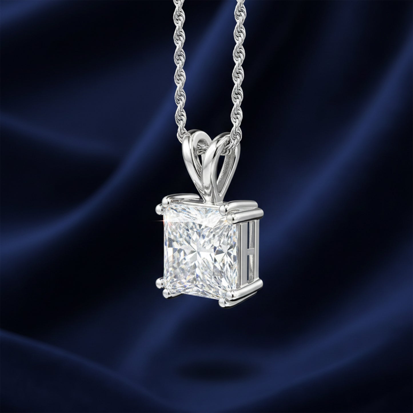 5.65 ct DEW Princess Cut Moissanite Pendant Gold Vermeil Holiday Jewelry Gift