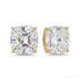 4 ct DEW Certified Cushion Cut Moissanite Solitaire Studs In Stering Gold Vermeil
